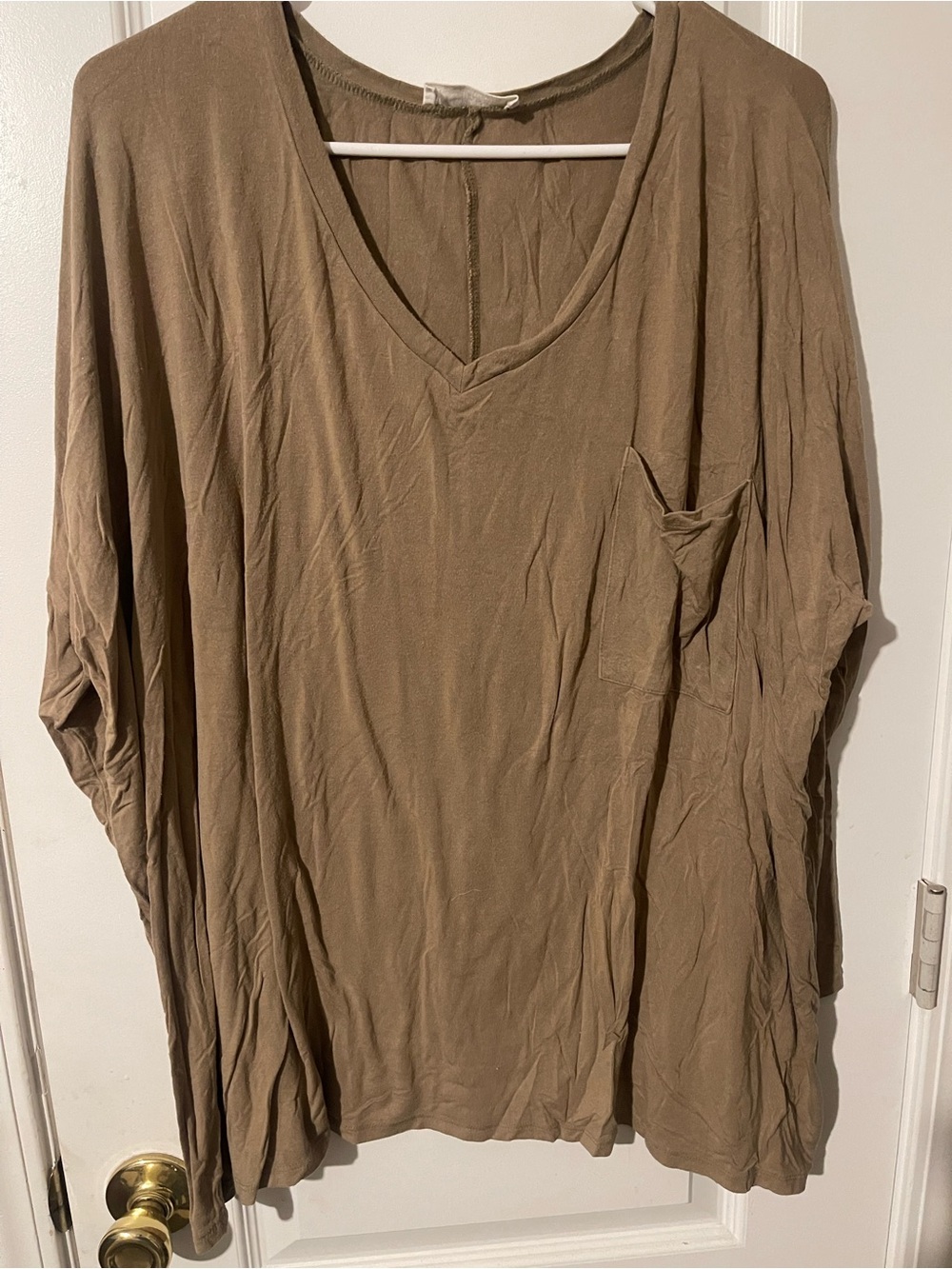 Zenana Outfitters Taupe V-Neck Long Sleeve Pocket Top